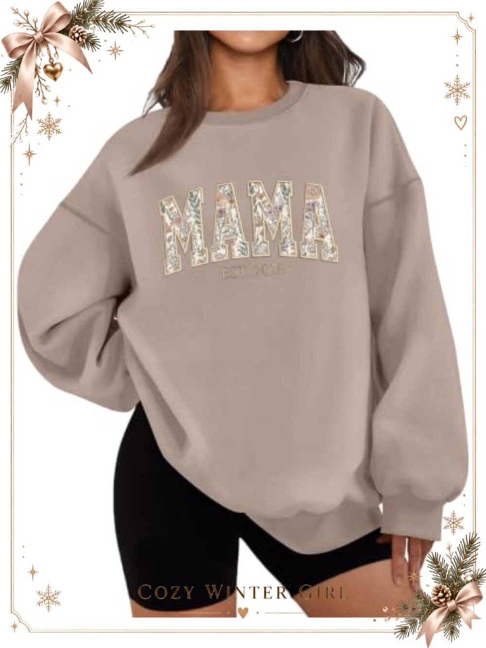 Oversized Mama Embroidered Crewneck Sweatshirt Long Sleeve Pullover